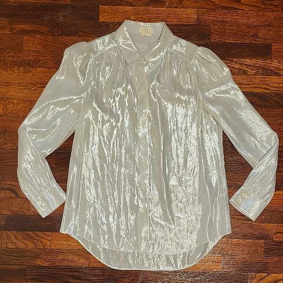 kate spade Tops - Stunning Kate Spade Shimmering Sheer Silver Long Sleeve Blouse